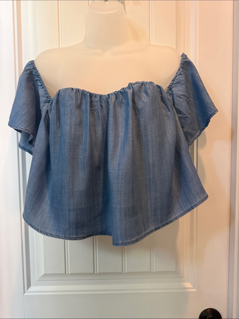 Guess Light Blue Off-the-Shoulder Crop Top